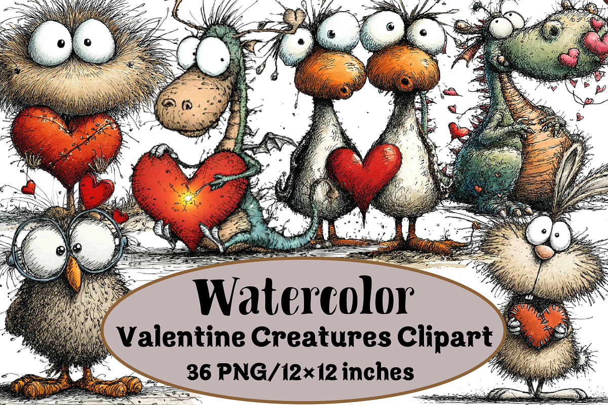 Valentine Creatures Clipart, an Illustration by Design Market (Photo 1 of 3)