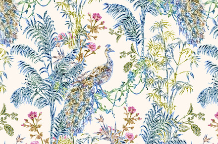 Palms & Peacocks pattern & motifs