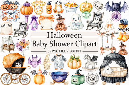 Halloween Baby Shower Clipart, an Illustration by Libby Wishes