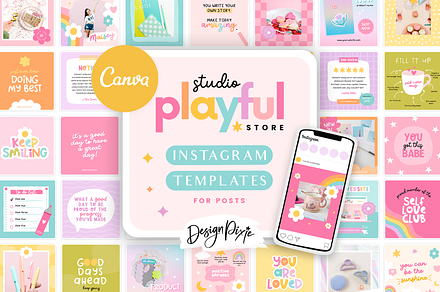 Playful Instagram Post Templates, a Social Media Template by Design Pixie