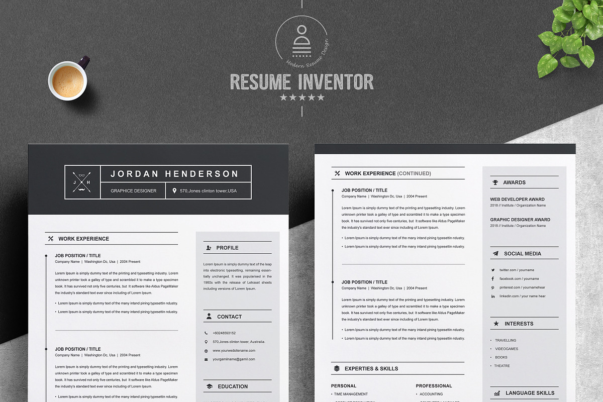 Resume / CV Template, a Resume Template by ResumeInventor (Photo 2 of 6)