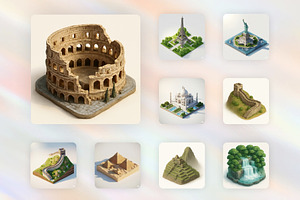World Landmarks 3D Isometric, an Icon by Claymoon Lab