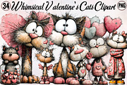 Whimsical Valentine's Cats Clipart B, an Illustration by SVGArt (Thumbnail 1 of 8)