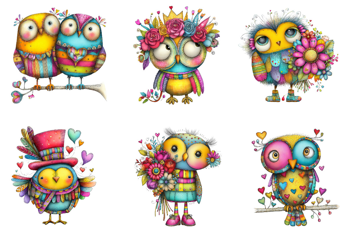 Whimsical Valentine Owl Clipart, an Illustration by designcity5 (Photo 5 of 5)