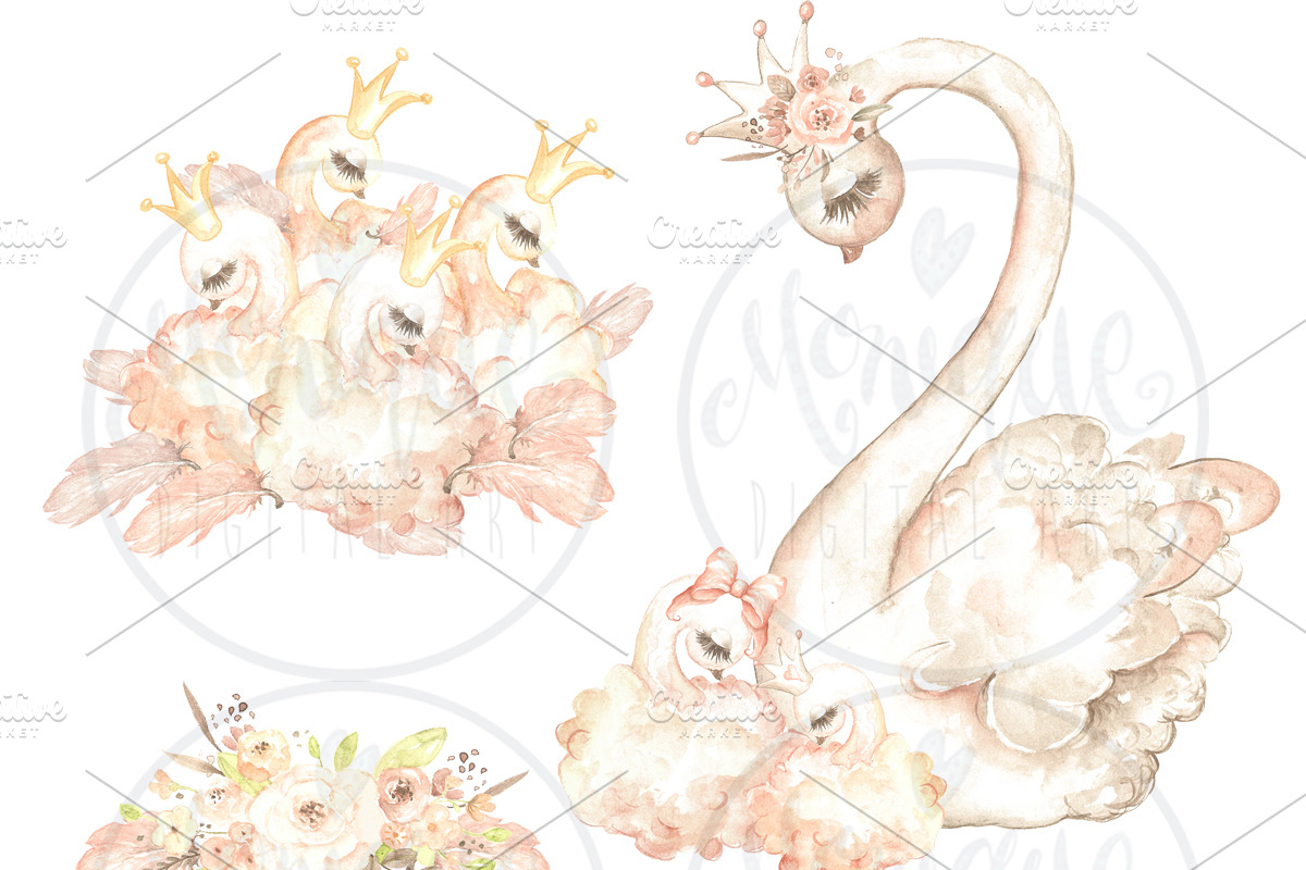 Swan Clipart, Watercolor Swan, an Illustration by Monique Digital Art