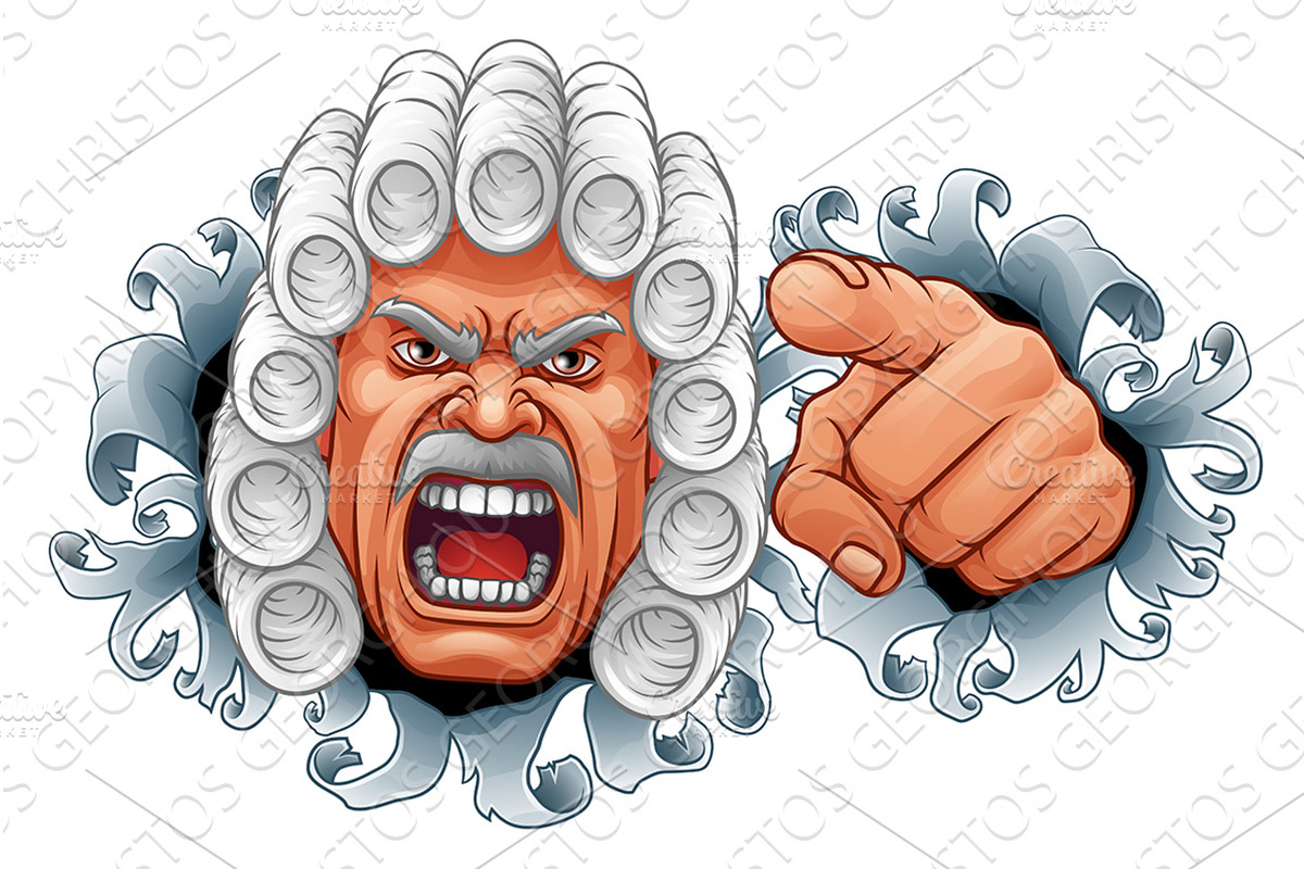 Angry Judge Pointing Cartoon, a Person Illustration by Christos Georghiou