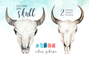 Watercolor Boho Skulls II