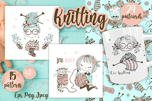 Knitting Clipart. Cute Knitting Girl