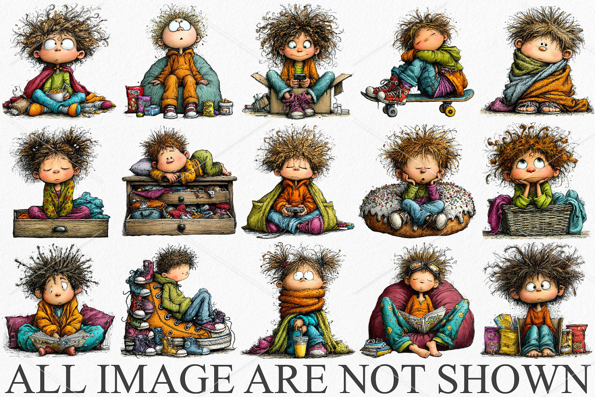 Quirky Lazy Child Clipart Bundle, an Illustration by Canvas Craft (Photo 3 of 7)