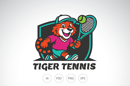 Friendly Tiger Tennis Logo Template