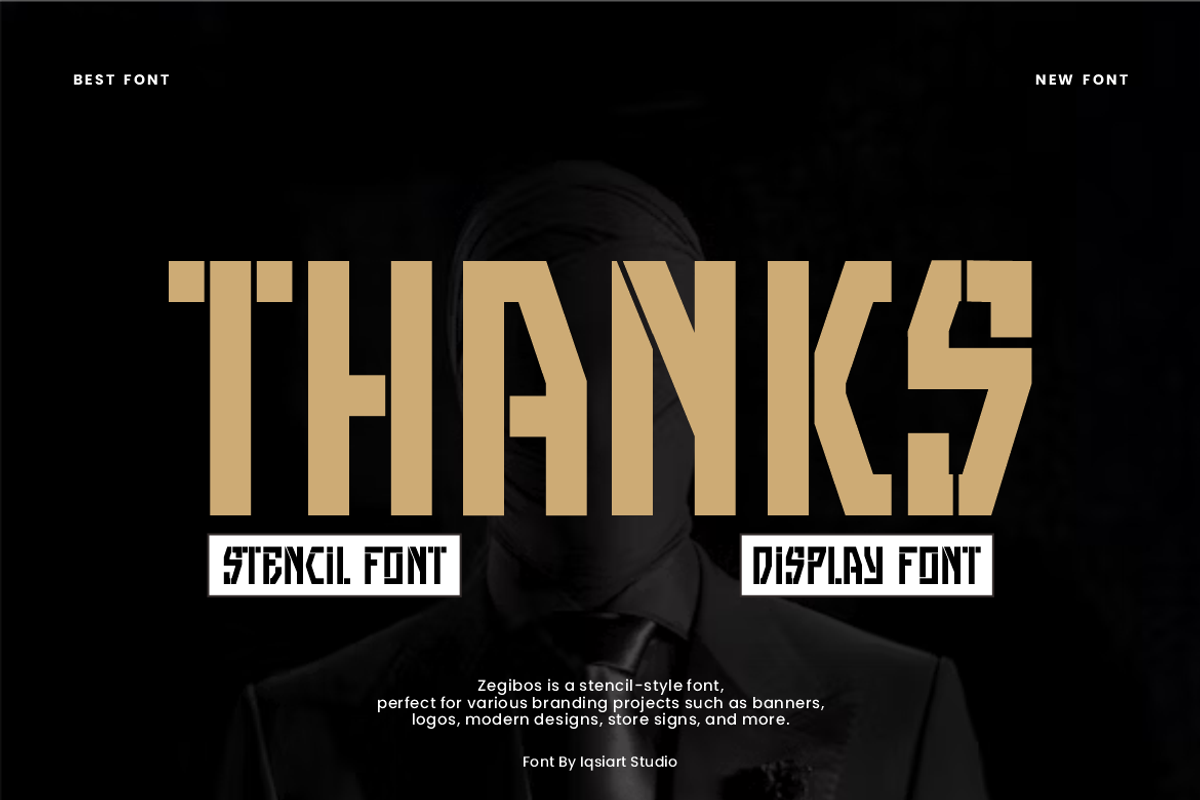 Zegibos - Stencil Font, a Sans Serif Font by Iqsiart Studio (Photo 7 of 7)