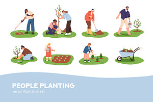 People planting trees in garden set, a Person Illustration by Good Studio