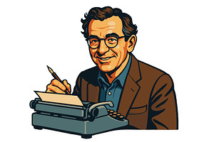 Smiling Male Writer with Typewriter, a Person Illustration by AlexArt