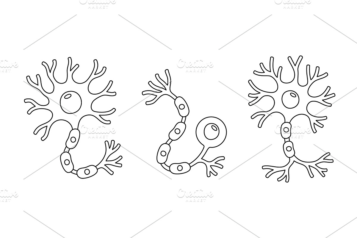 Three neuron cells with axons and, an Illustration by GraphiShop