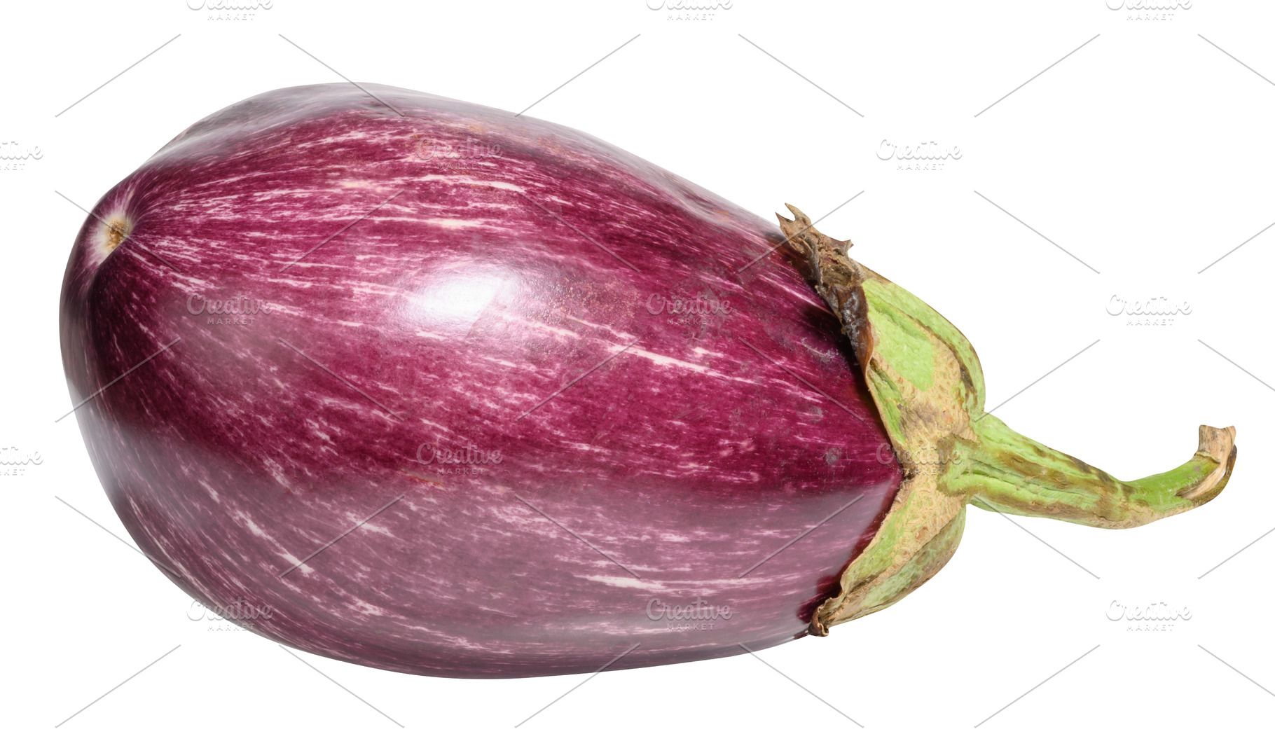 Fresh striped eggplant, isolated background. Close-up, a Food & Drink Photo by ndanko