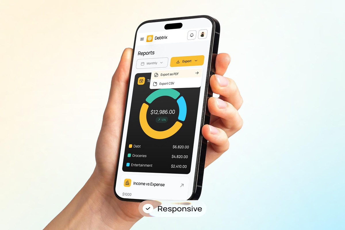 Debtrix — Personal Finance Dashboard, an UI Kit Template by Creative Perspective (Photo 4 of 7)