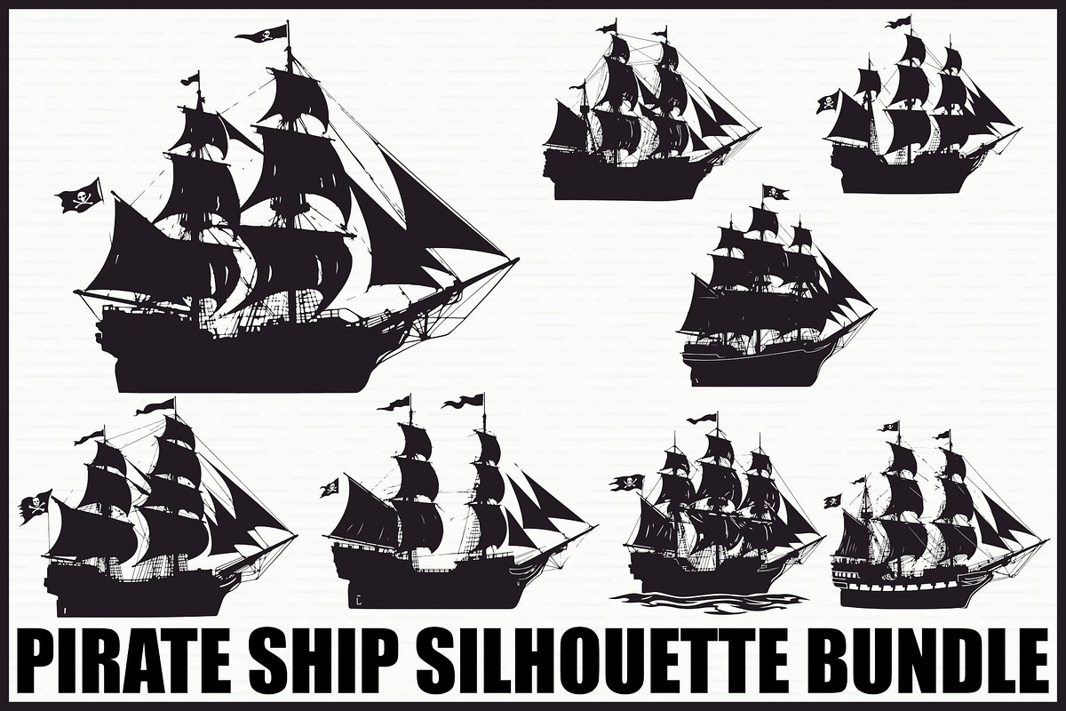 Sailboat, Cargo & Pirate Ship Bundle, an Illustration by hafijul (Photo 1 of 9)