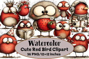 Cute Red Bird Clipart, an Illustration by Design Market