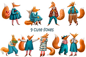 Cute Fox Family - Clip Art Set