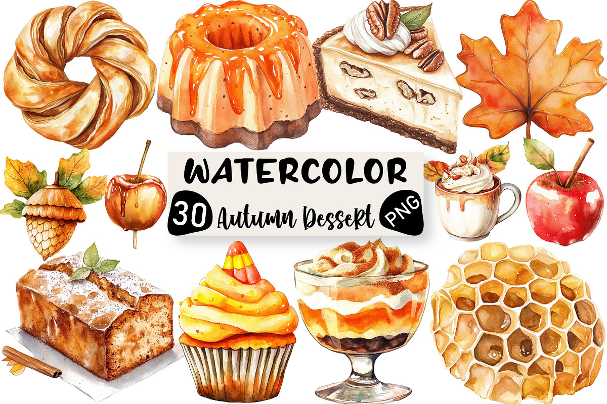 Autumn Dessert Sublimation Clipart, an Illustration by Black Bird Studio (Photo 1 of 6)