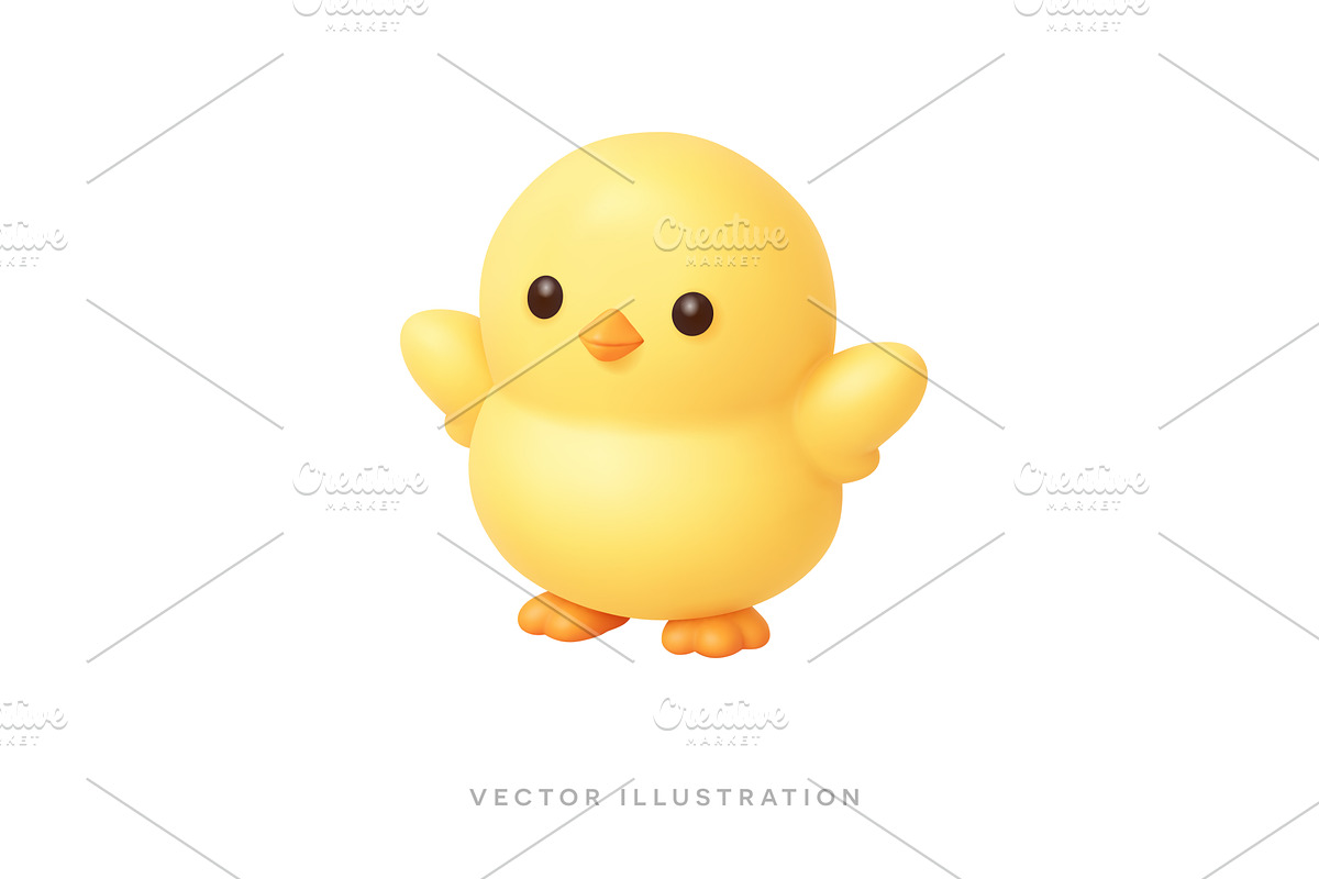 Yellow chick 3D realistic icon, an Object Illustration by GraphiShop