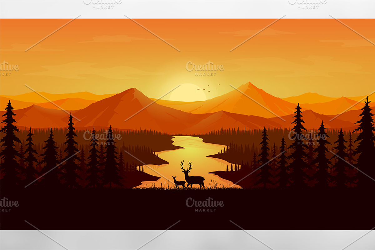 Deers and the Landscape Vector, an Animal Illustration by Wandery Supply (Photo 3 of 4)