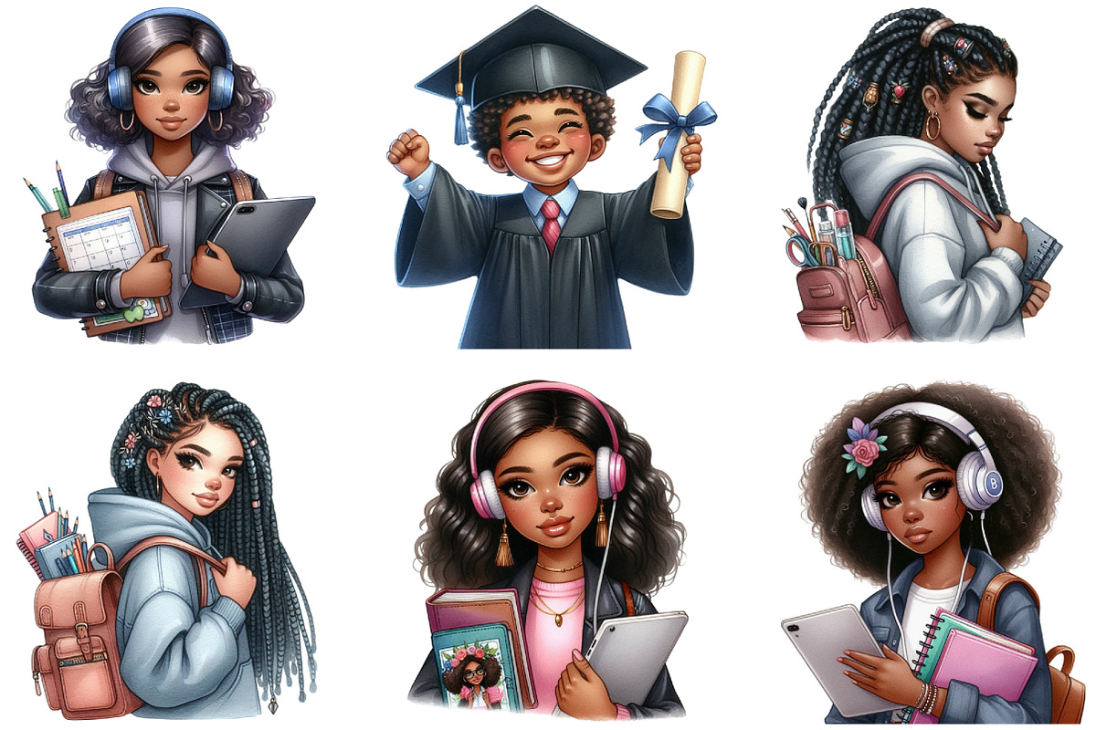 Black Kids Back to School - Clipart, an Illustration by DreamArtGraphic (Photo 2 of 3)