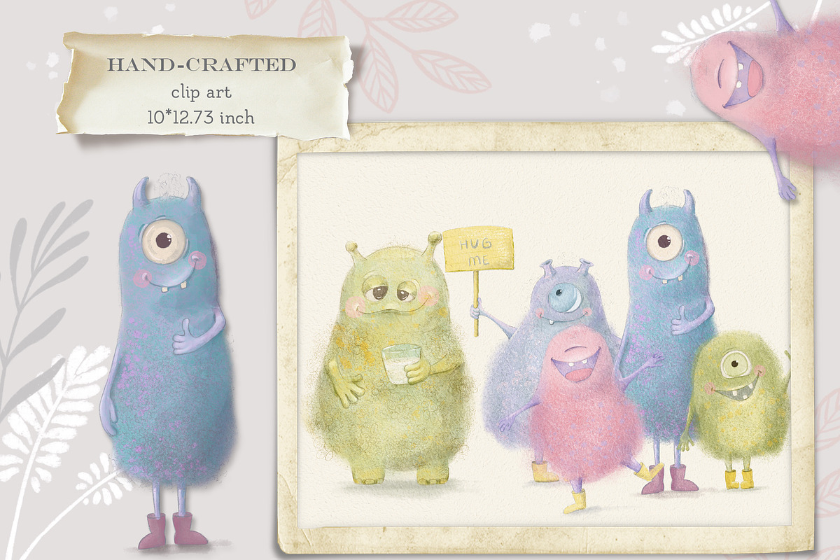 Cute Fluffy Monsters clipart, a Seasonal Illustration by AlenaVlasko stock Market (Photo 1 of 5)