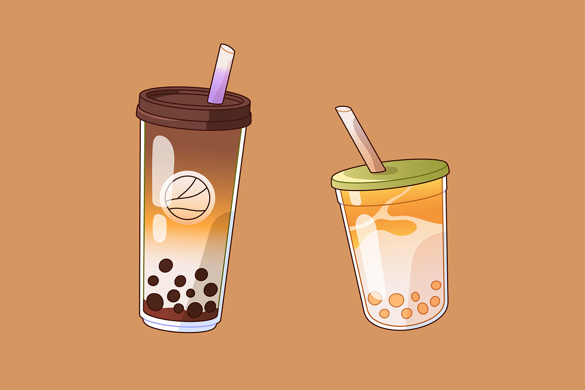 Bubble tea set + ad backgrounds, a Food Illustration by PaperTrident (Photo 4 of 11)