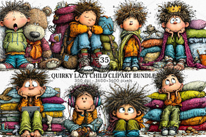 Quirky Lazy Child Clipart Bundle, an Illustration by Canvas Craft