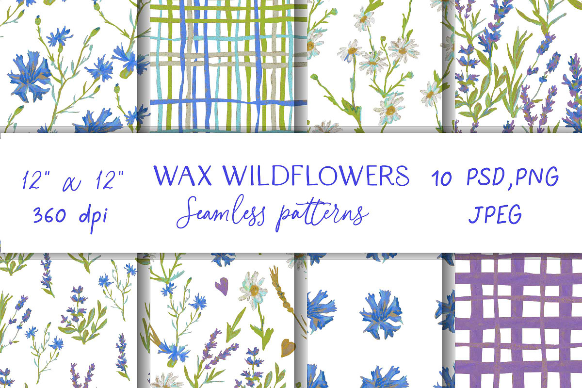 Hand Drawn Crayon Wildflowers, a Pattern Graphic by Lucyinyourheart (Photo 1 of 10)