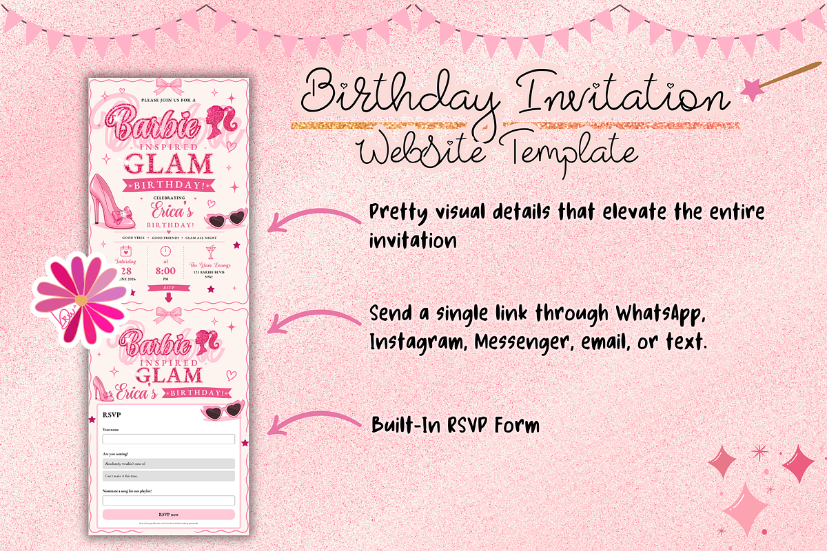 Glam Barbie Inspired Birthday RSVP, a Social Media Template by bellaROSEworkshop (Photo 4 of 5)