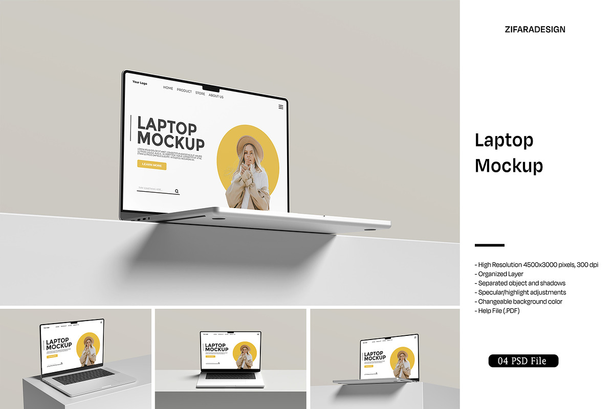 Laptop Mockup, a Device Mockup by ZifaraDesign (Photo 1 of 5)