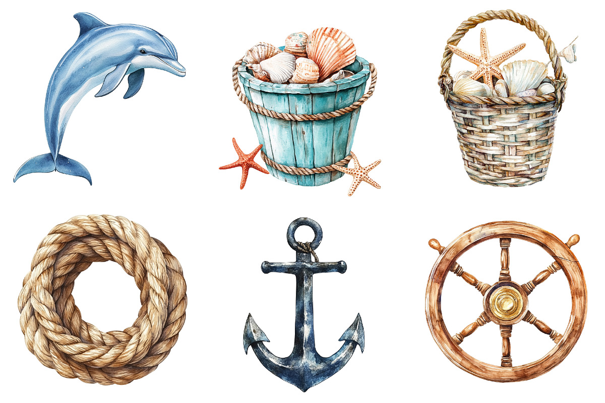 Watercolor Coastal Clipart, a Seasonal Illustration by CitraGraphics (Photo 2 of 6)