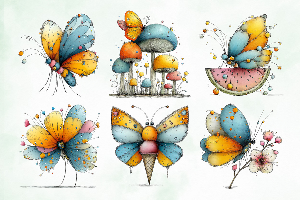 Whimsical Summer Butterfly Clipart, an Animal Illustration by Creative Art (Photo 4 of 8)