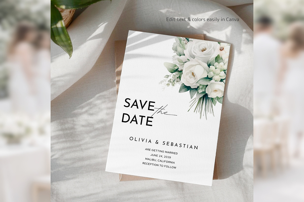 WhiteFloral Save the Date CanvaBD012, an Invitation Template by TyphoonStudio (Photo 5 of 9)
