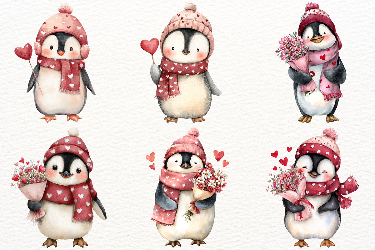 Valentine's Day Penguin PNG Clipart, an Animal Illustration by SugarCloudStudioArt (Photo 5 of 6)