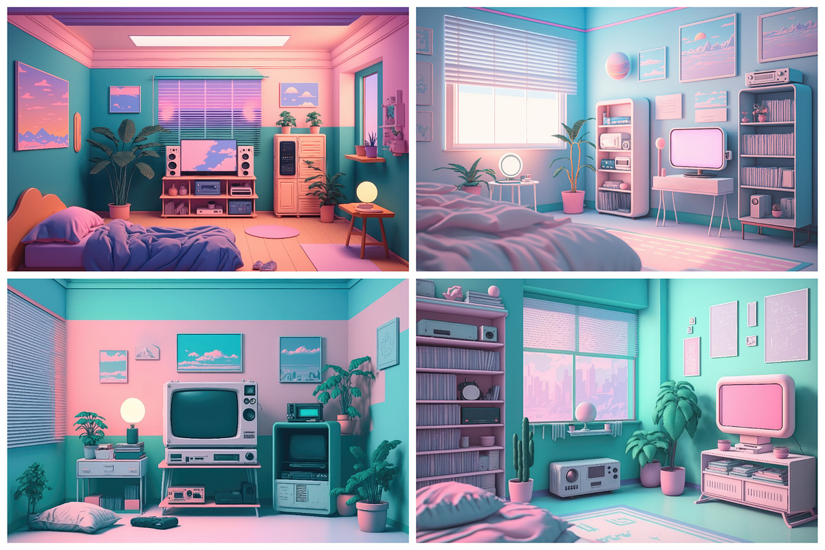 12 Pastel Vaporwave Bedrooms (Lofi), a Background Graphic by HipFonts (Photo 2 of 4)