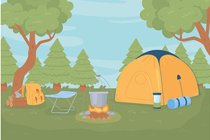 camping tent equipment, an Illustration by studiogstock