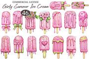 Pink Girly Summer Ice Cream Clipart, an Illustration by designcity5 (Thumbnail 1 of 5)
