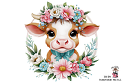 Floral Cow Clipart PNG Bundle, a Graphic by Clipart Bloom (Thumbnail 6 of 12)