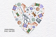 Vintage Watercolor Sewing Clipart, an Illustration by KathrineWatercolor (Thumbnail 4 of 5)