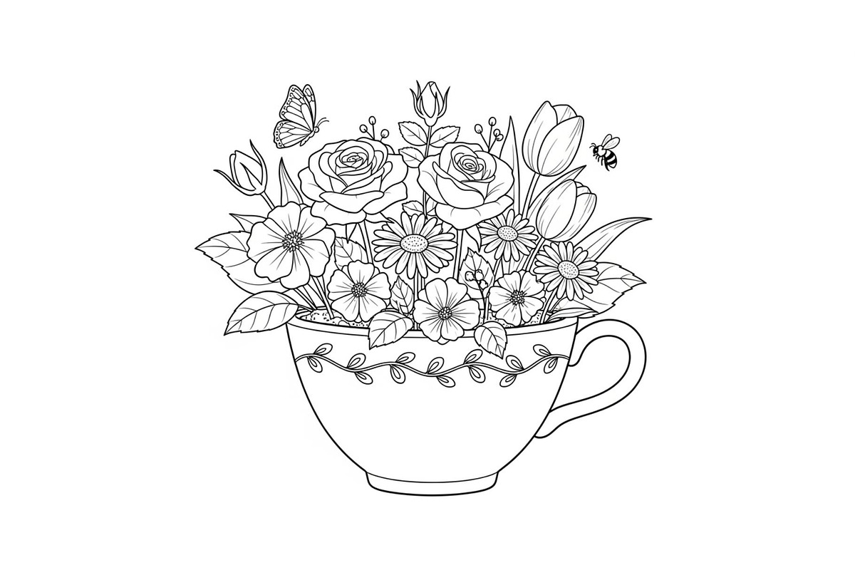 Floral Teacup Line Art Bundle, an Illustration by Gfx_Store (Photo 27 of 51)