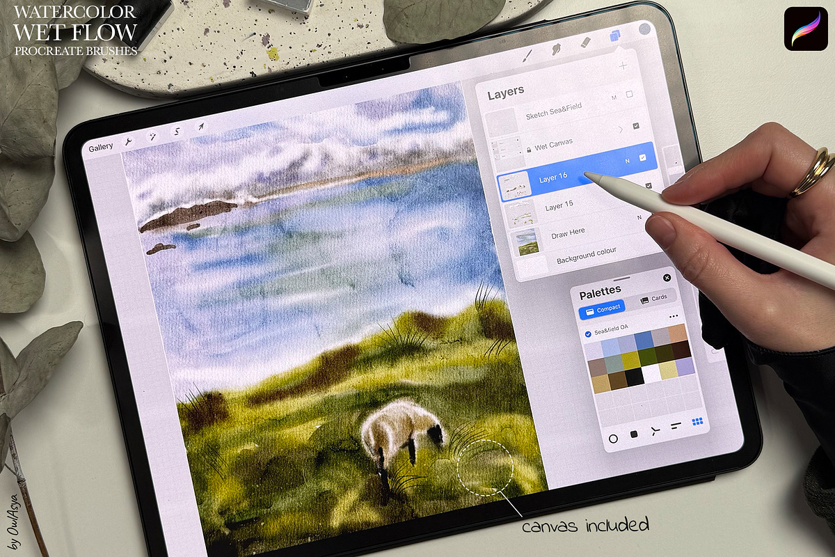 Wet Flow Procreate Brushes, a Brush Add-On by owlasya (Photo 6 of 7)