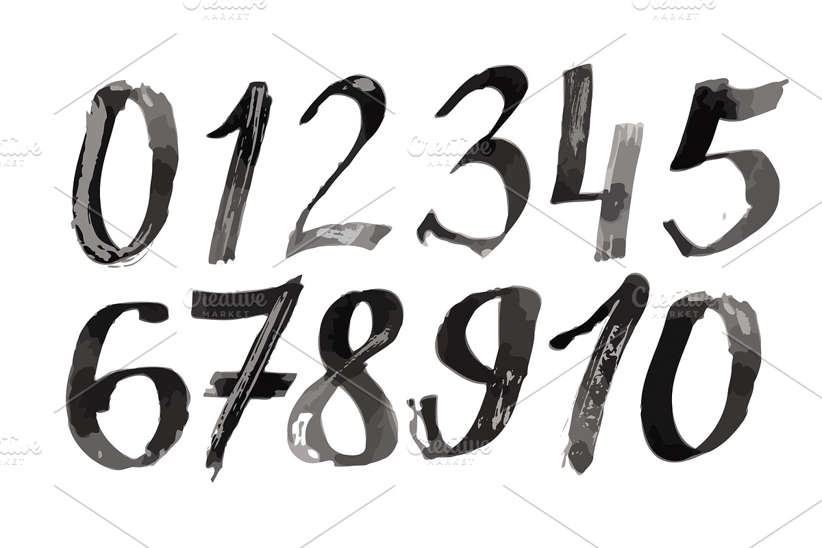 Numbers brush objects hand drawn, an Object Illustration by Nenahliadava Design