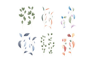 Artistic watercolor leaf elements, an Illustration by okskukuruza