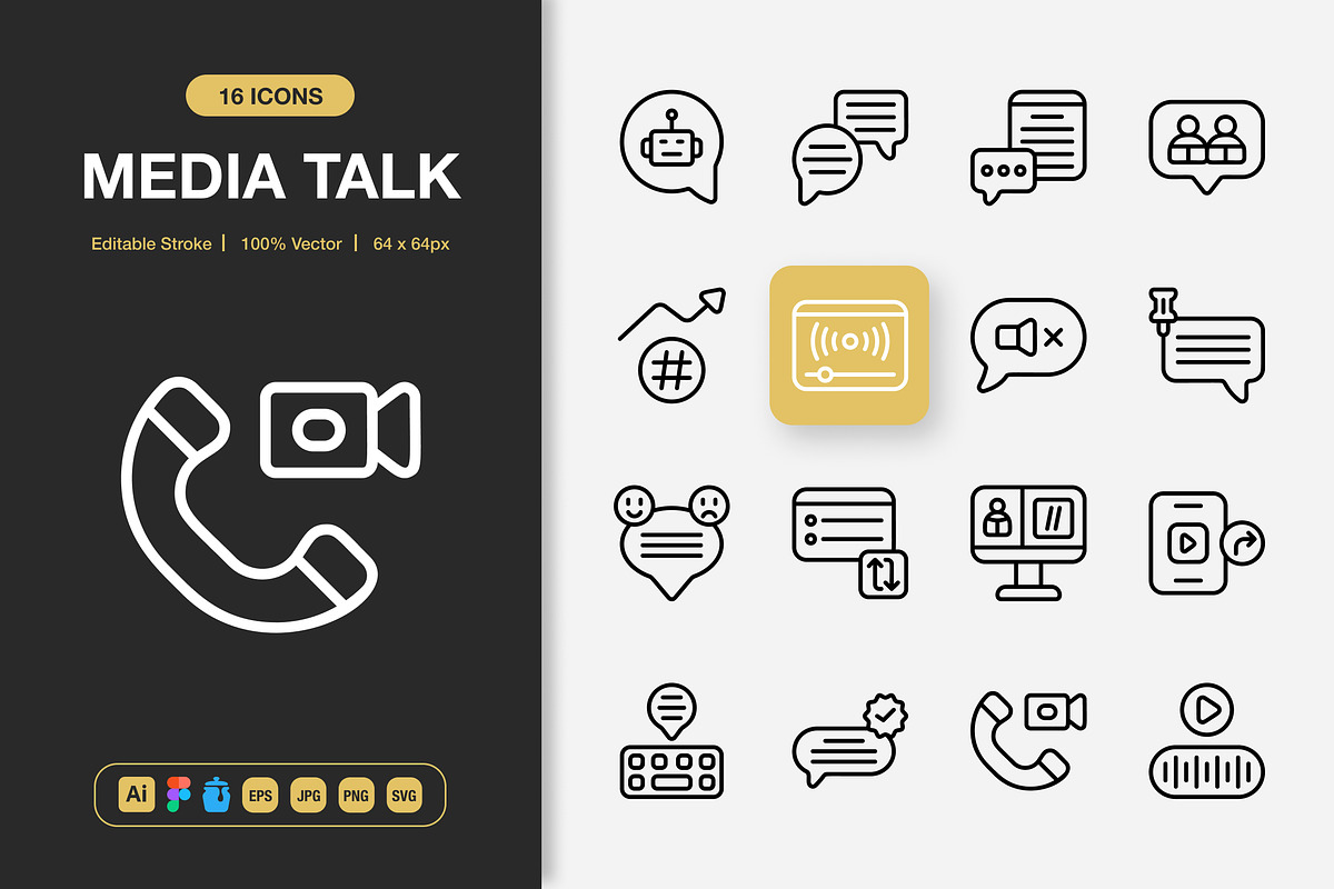 Media Talk Icons, an Outline Icon by Spacepixel Creative