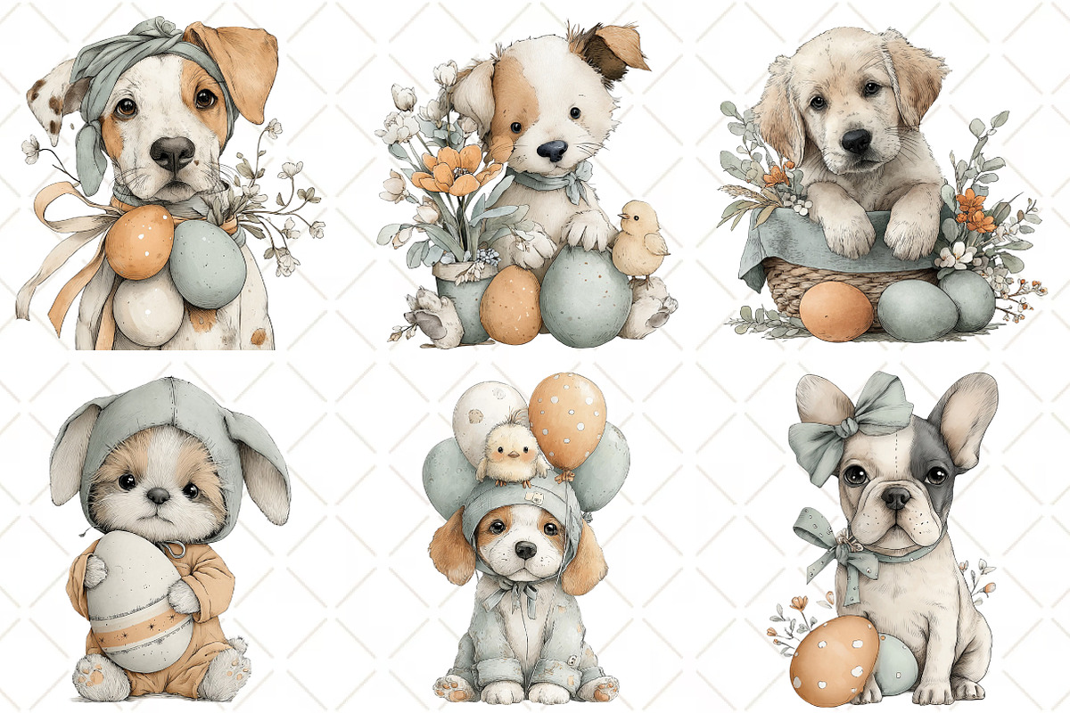 Whimsical Easter Dog Clipart, an Illustration by Black Bird Studio (Photo 3 of 5)
