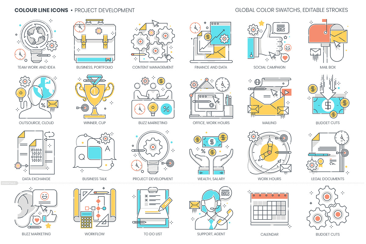 Color line project development icons, an Outline Icon by Howcolour