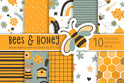 Bees, Honey Cartoon Digital Paper, a Pattern Graphic by Elena Dorosh (Thumbnail 1 of 6)